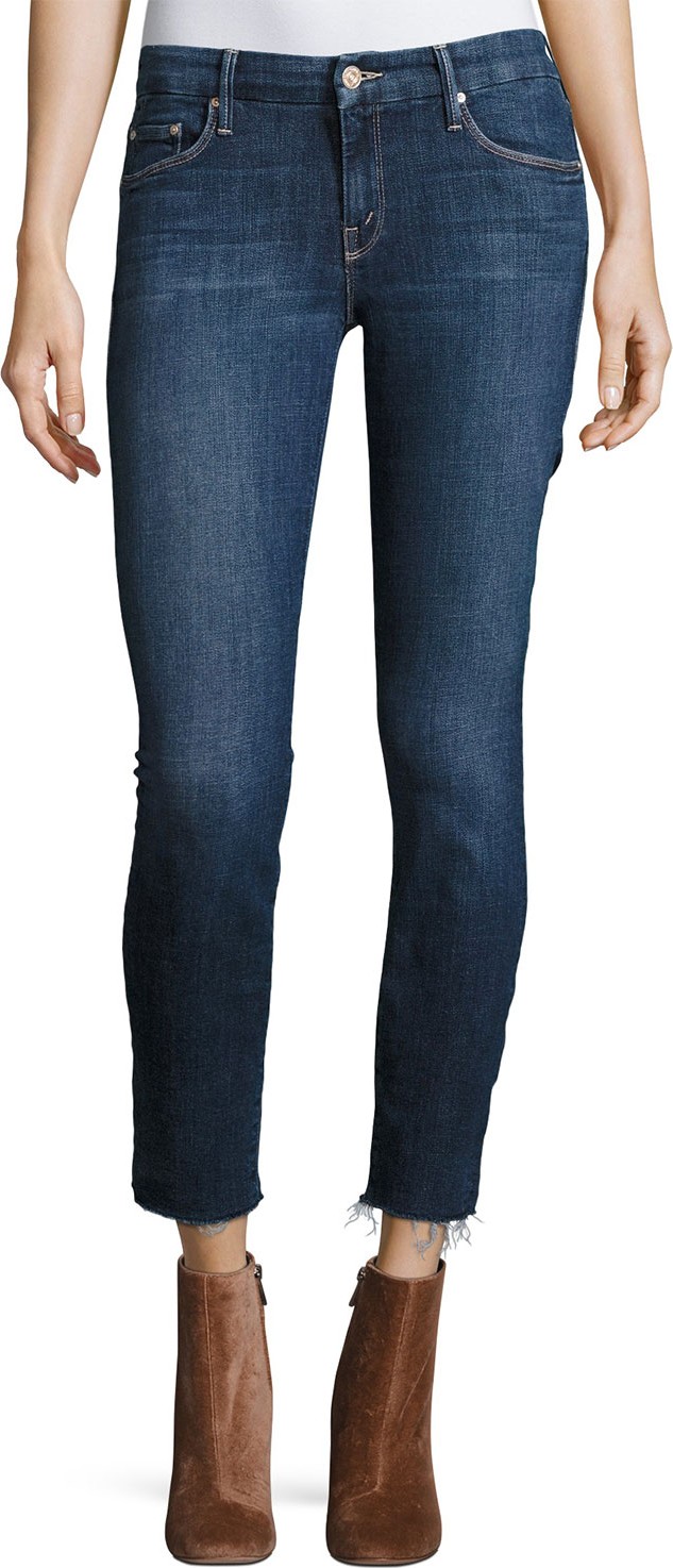 MOTHER The Looker Ankle Fray Girl-Crush Denim Jeans, Blue