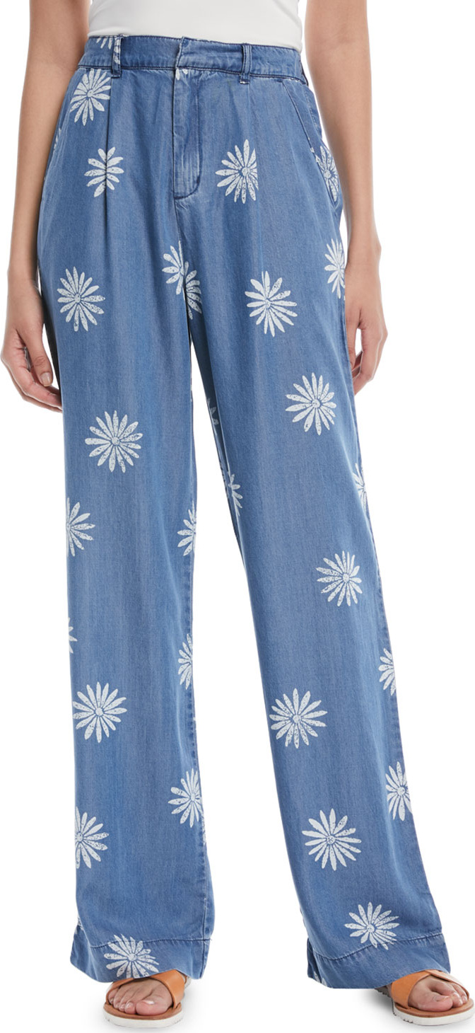 Splendid Floral-Print Denim Palazzo Pants