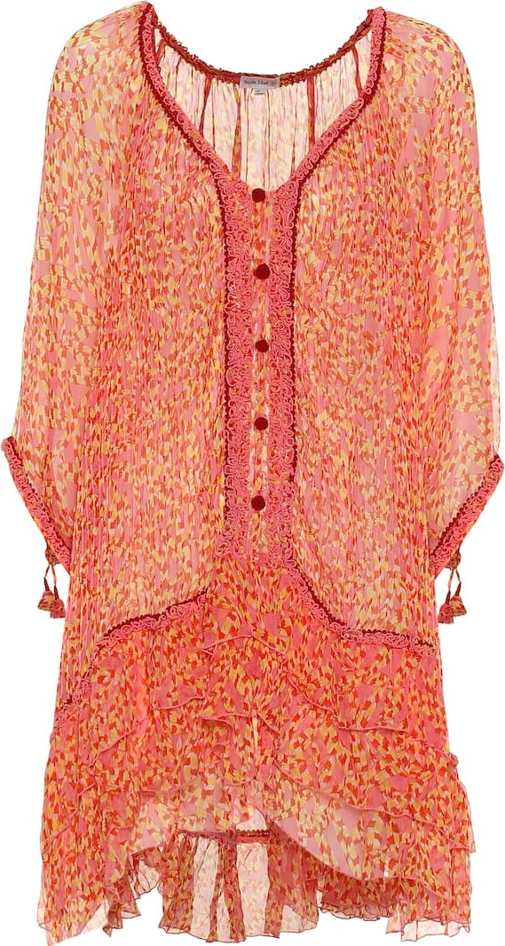 Poupette St Barth Bety printed silk poncho minidress