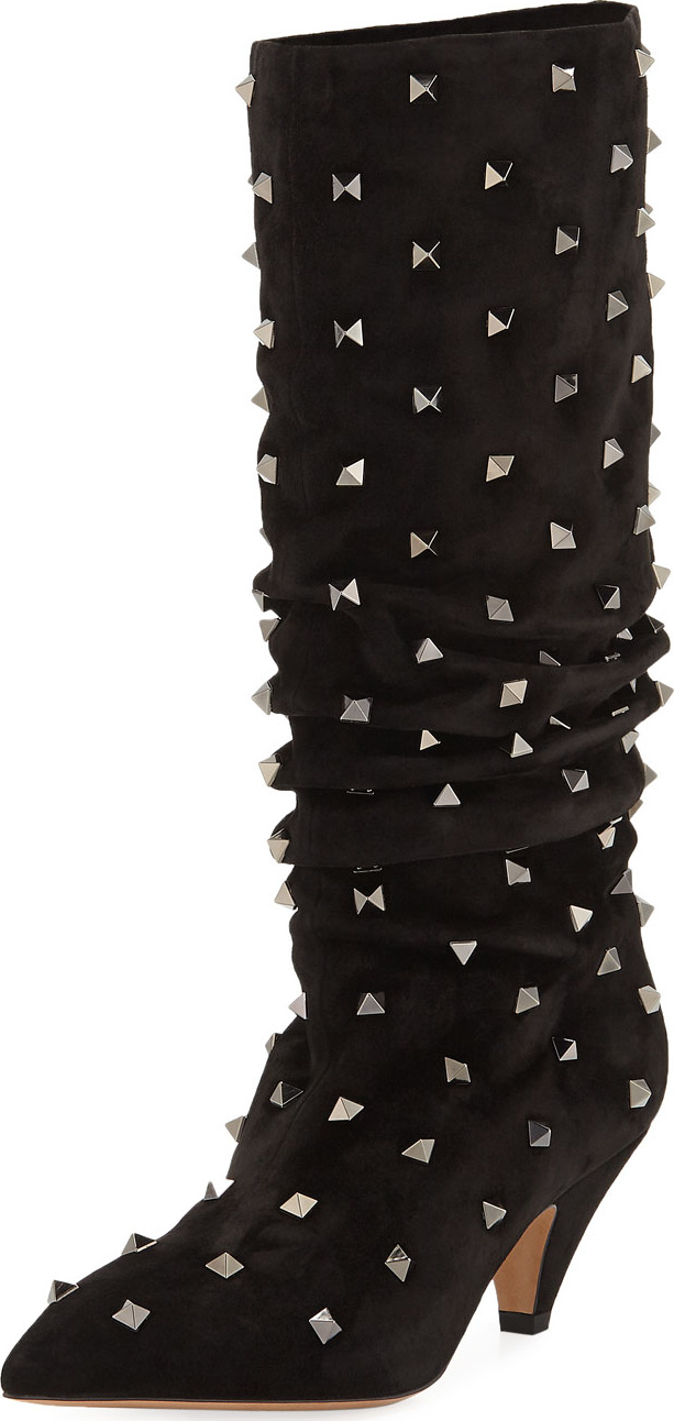 Valentino Rockstud Suede Scrunch Knee Boots