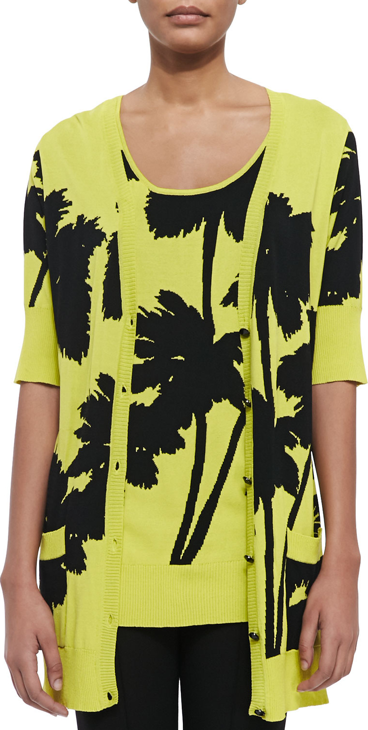 Berek Miami-Print Long 1/2-Sleeve Cardigan