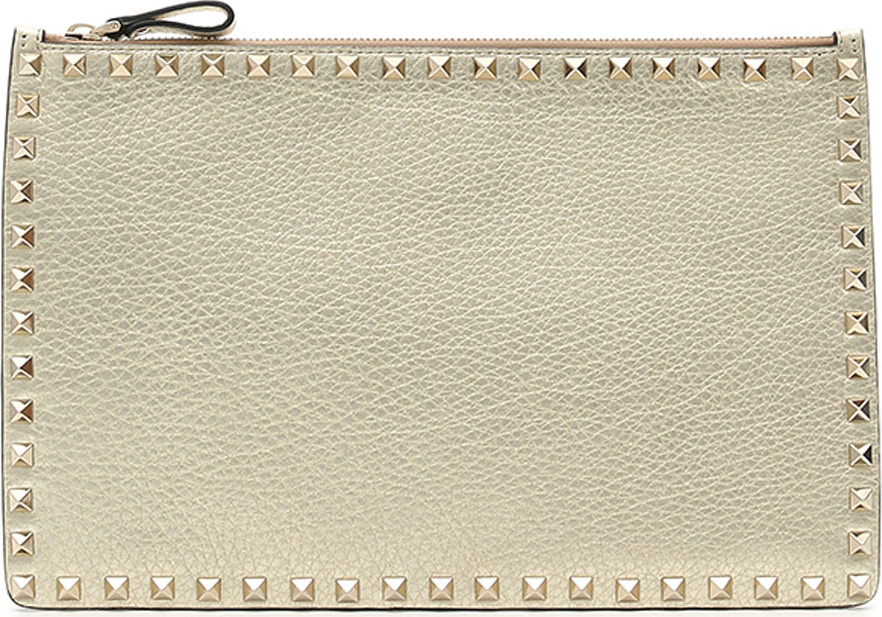 Valentino Rockstud Large Flat Metallic Clutch Bag