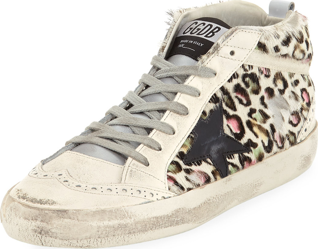 Golden Goose Deluxe Brand Superstar Leopard Calf Hair Mid-Top Sneakers