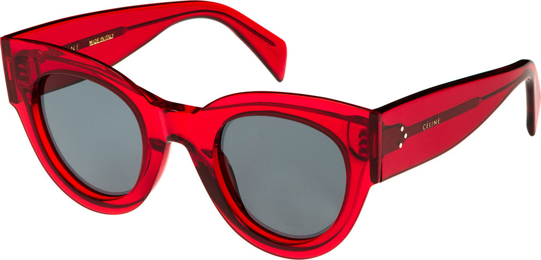 Celine Studded Cat-Eye Acetate International-Fit Sunglasses, Red Pattern