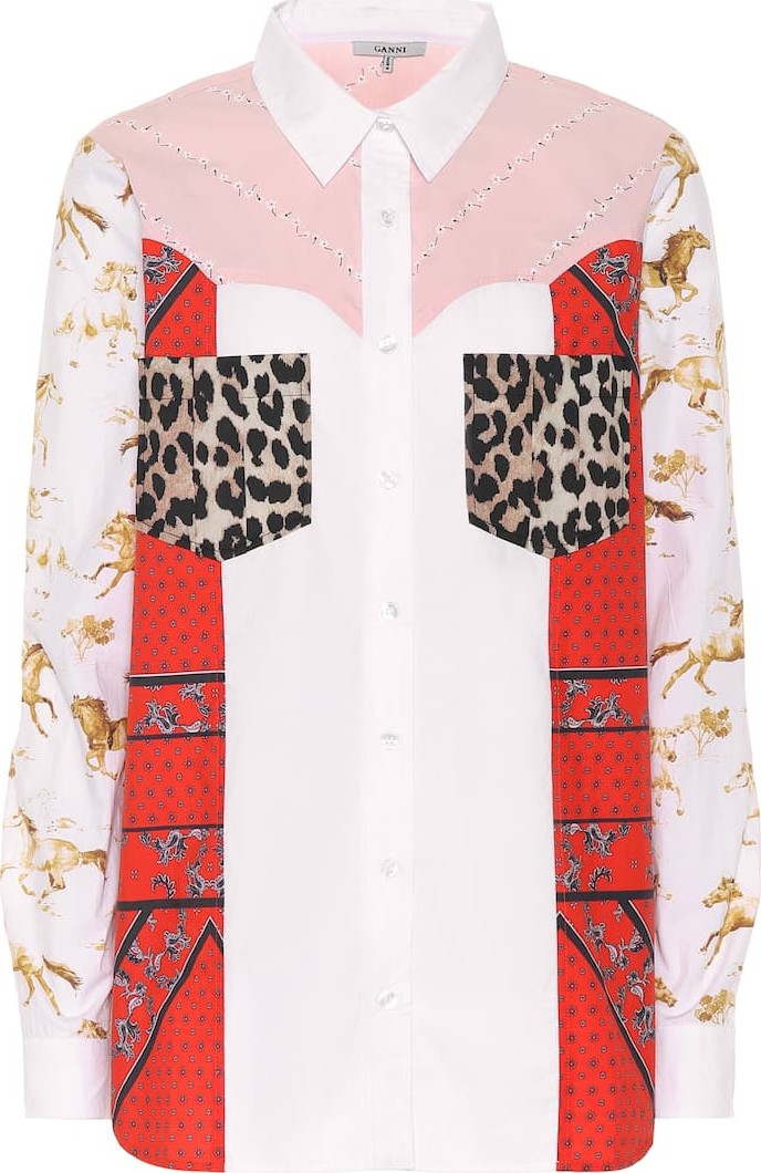 Ganni Patchworked cotton poplin shirt