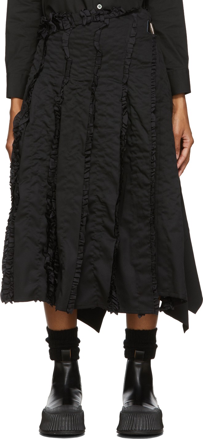 Tricot Comme des Garçons Black Wool Frayed Edge Pleat Skirt