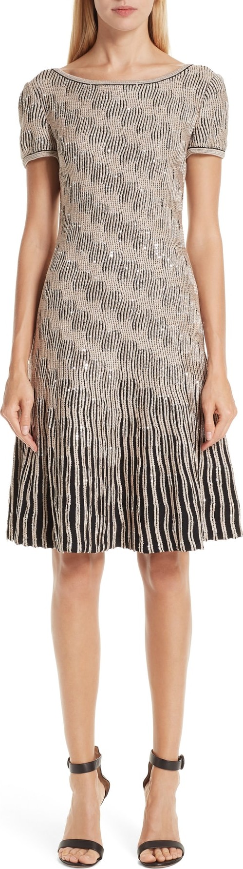 St. John Inlaid Sequin Trellis Fit & Flare Dress