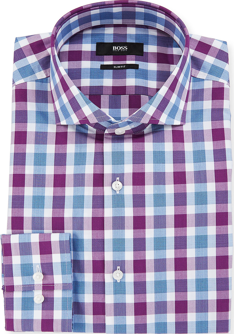BOSS Hugo Boss Men's Slim Fit Tattersall Cotton Dress Shirt