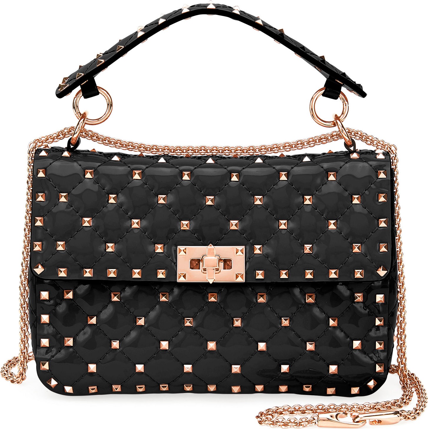 Valentino Rockstud Spike Quilted Patent Small Shoulder Bag