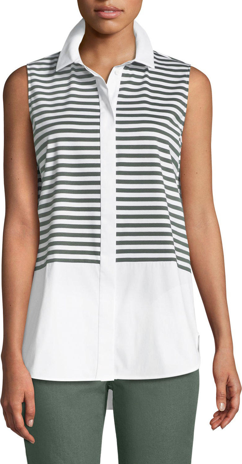 Lafayette 148 New York Malta Striped Jersey Button-Front Blouse
