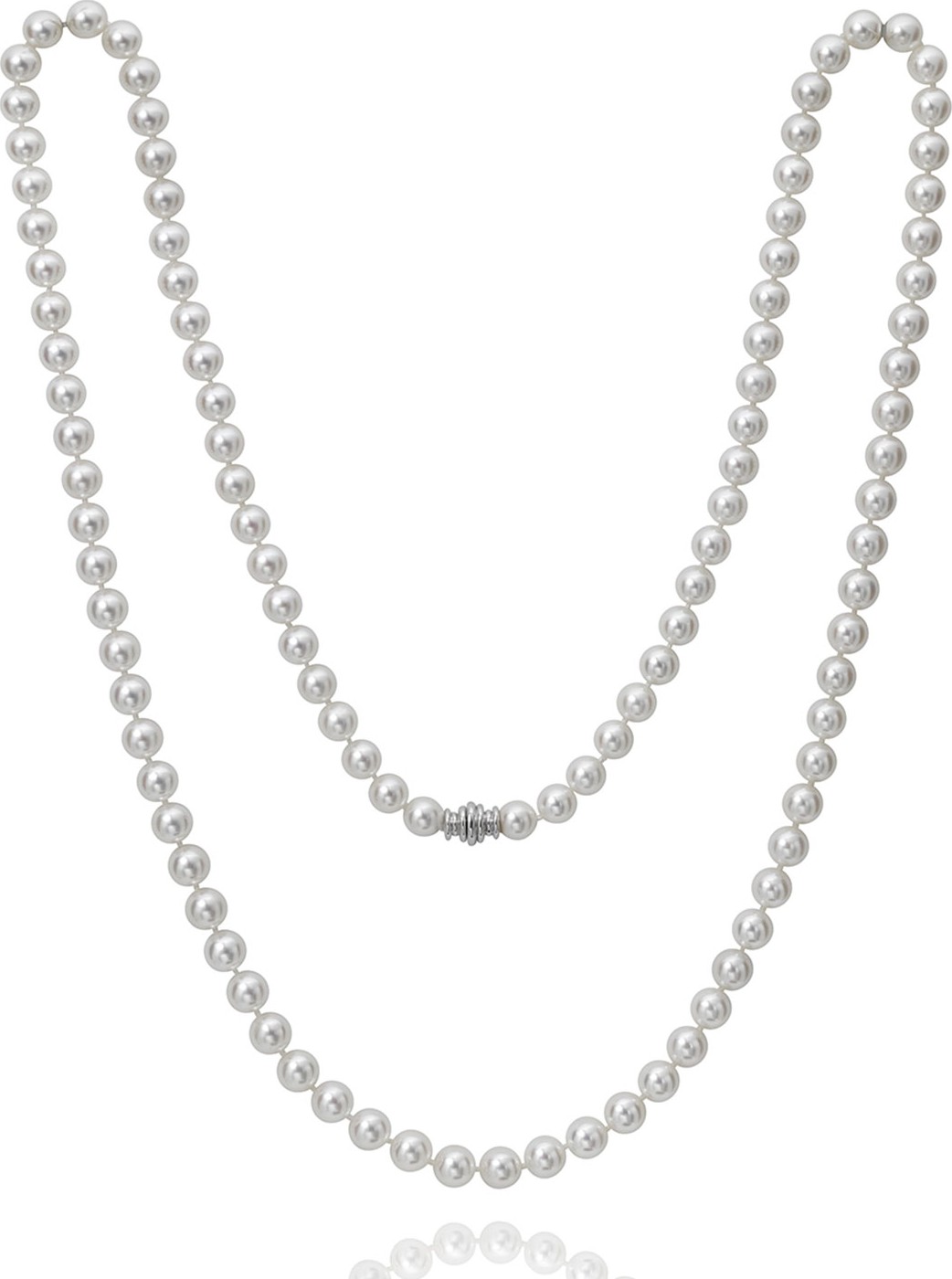 Assael Long Akoya 8mm Pearl-Strand Necklace w/ 18k White Gold, 36"L