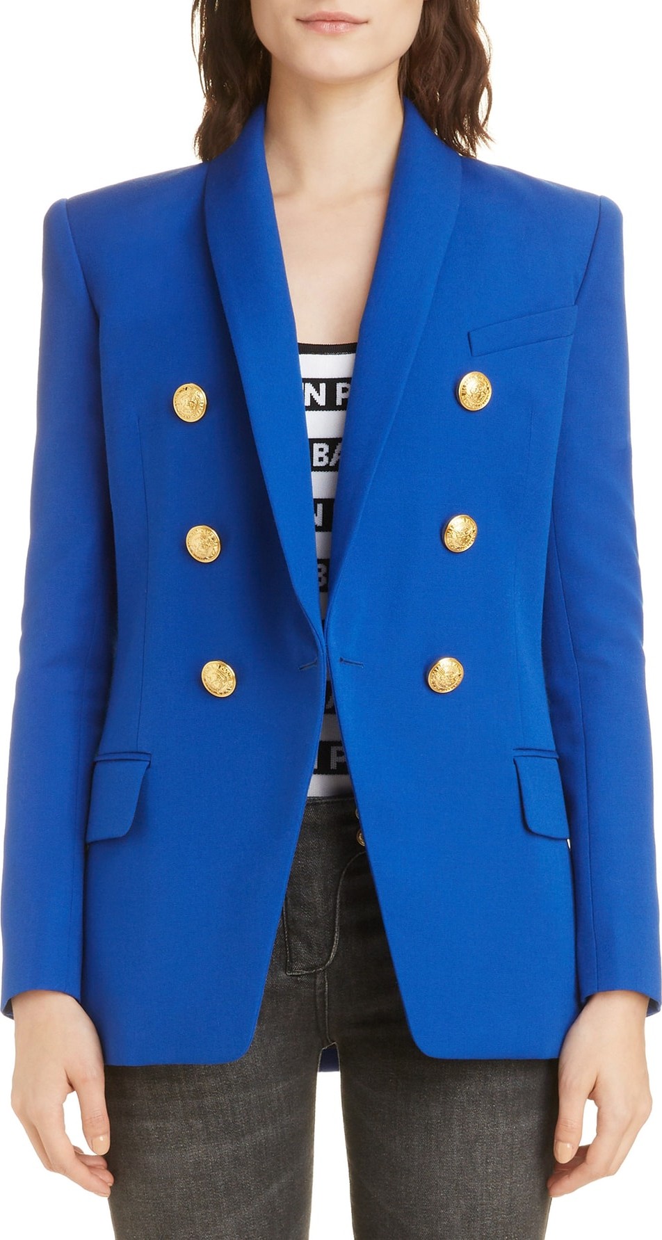 Balmain Long Double Breasted Wool Jacket