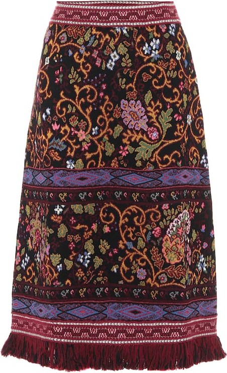 Etro Floral wool-blend midi skirt