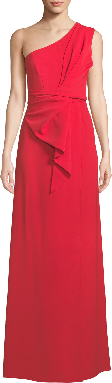 Jay Godfrey One-Shoulder Gathered Silky Crepe Gown