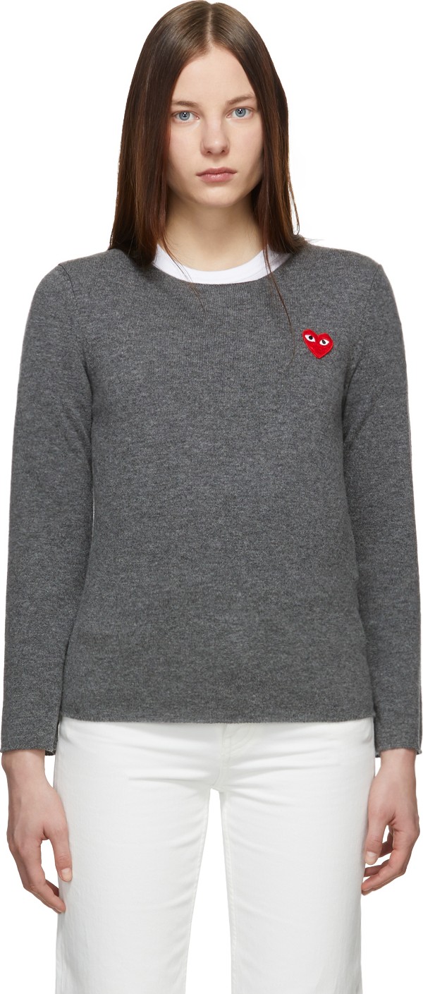 Comme Des Garcons PLAY Grey Heart Patch Sweater
