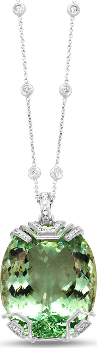 Frederic Sage 18K White Gold & Green Beryl Pendant Necklace with Diamonds
