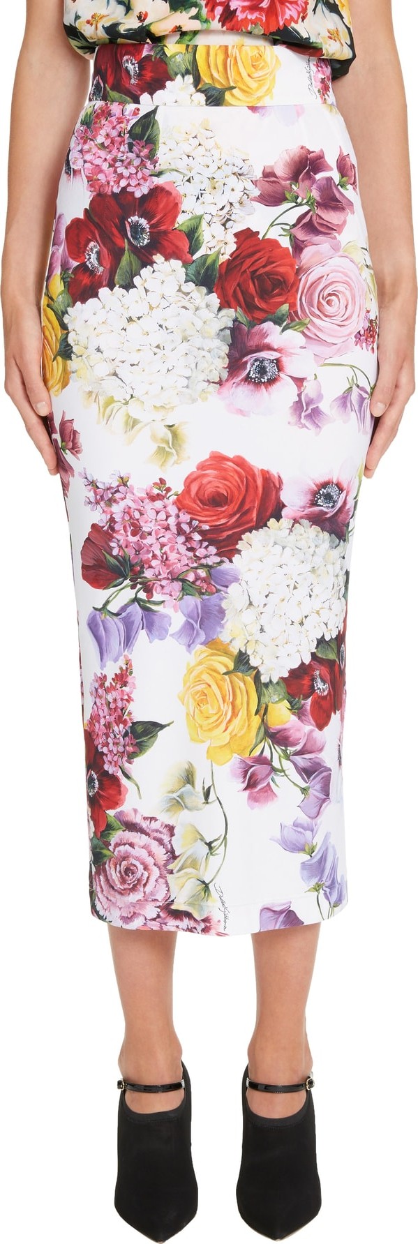 Dolce & Gabbana Floral Print Jersey Pencil Skirt