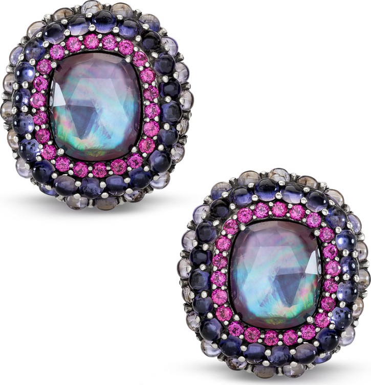 Stephen Dweck Multi-Stone Clip-On Earrings w/ Iolite/Garnet/Quartz