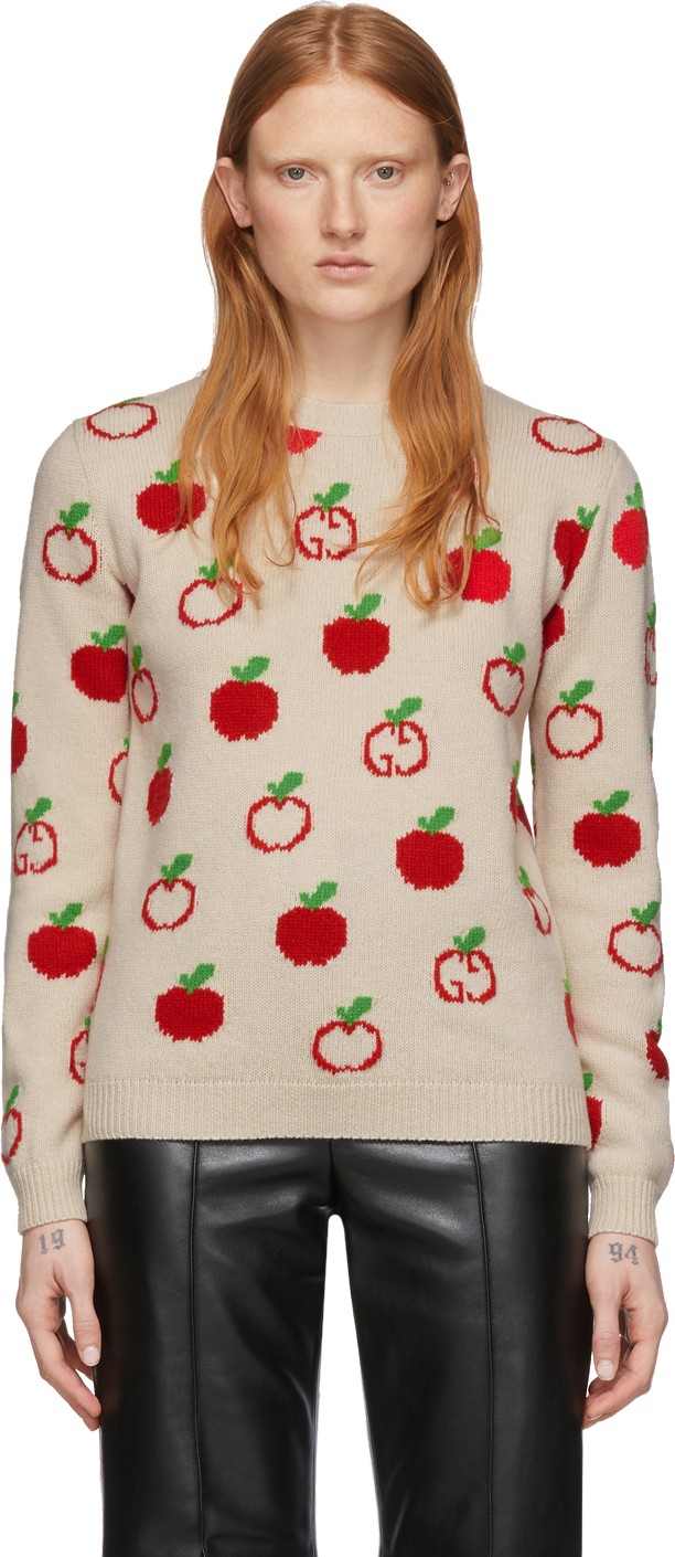 Gucci Off-White Jacquard GG Apple Sweater