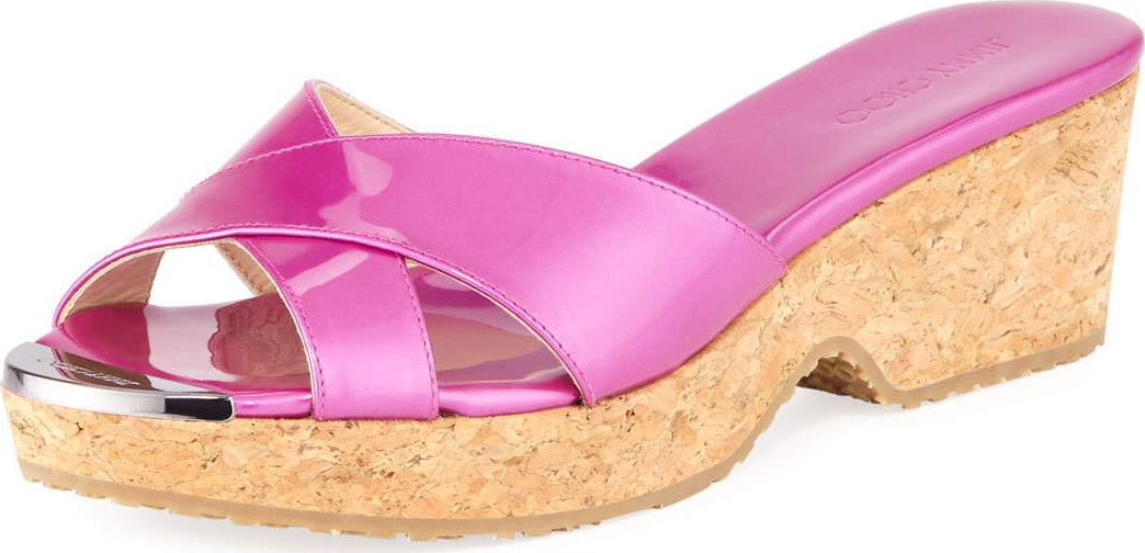 Jimmy Choo Lang Shimmer Patent Strappy Sandal