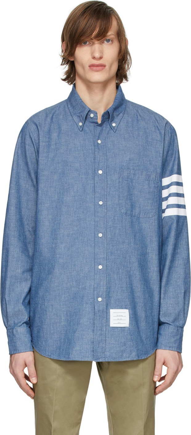 Thom Browne Blue Chambray 4-Bar Shirt