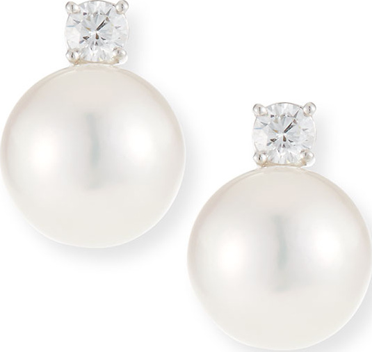 Belpearl 18k Diamond & White South Sea Pearl Earrings