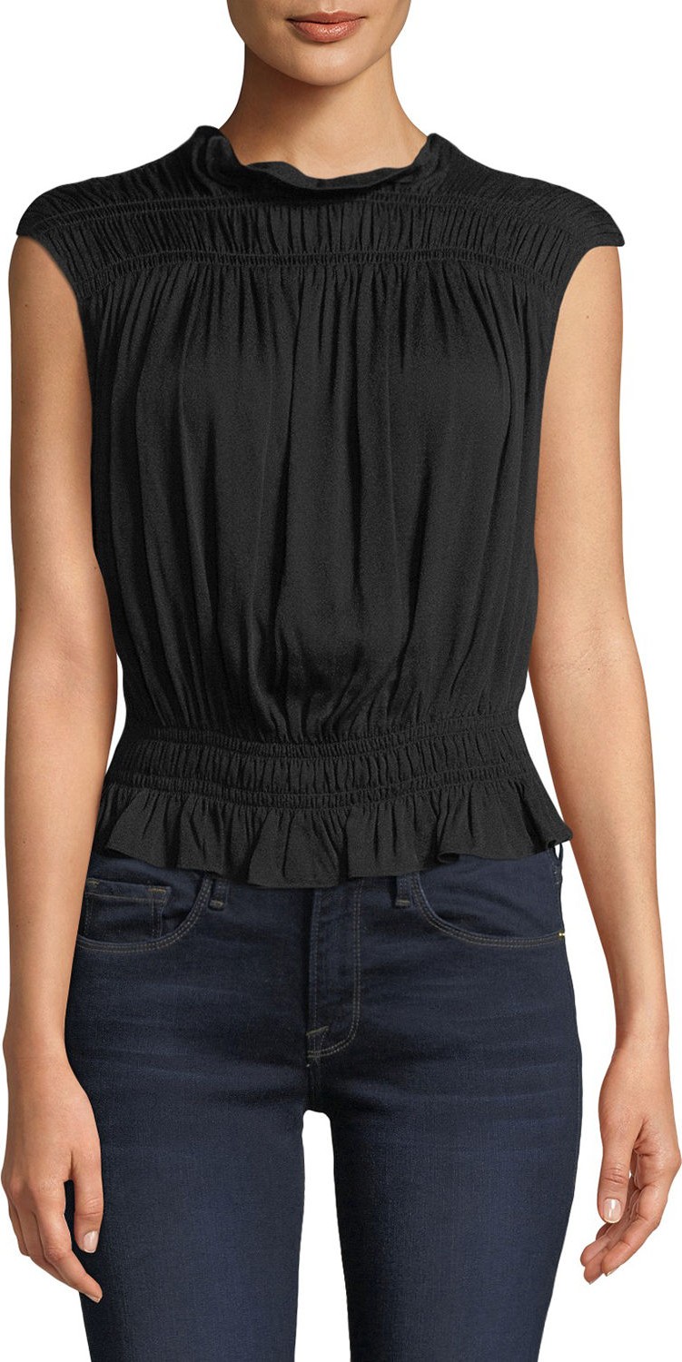 FRAME DENIM Soft Sleeveless Smocked Blouse