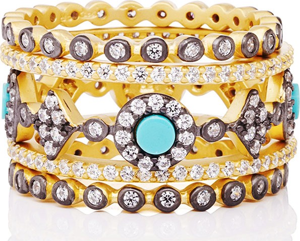 Freida Rothman Color Theory 5-Piece Stacking Ring Set - Turquoise, Size 6