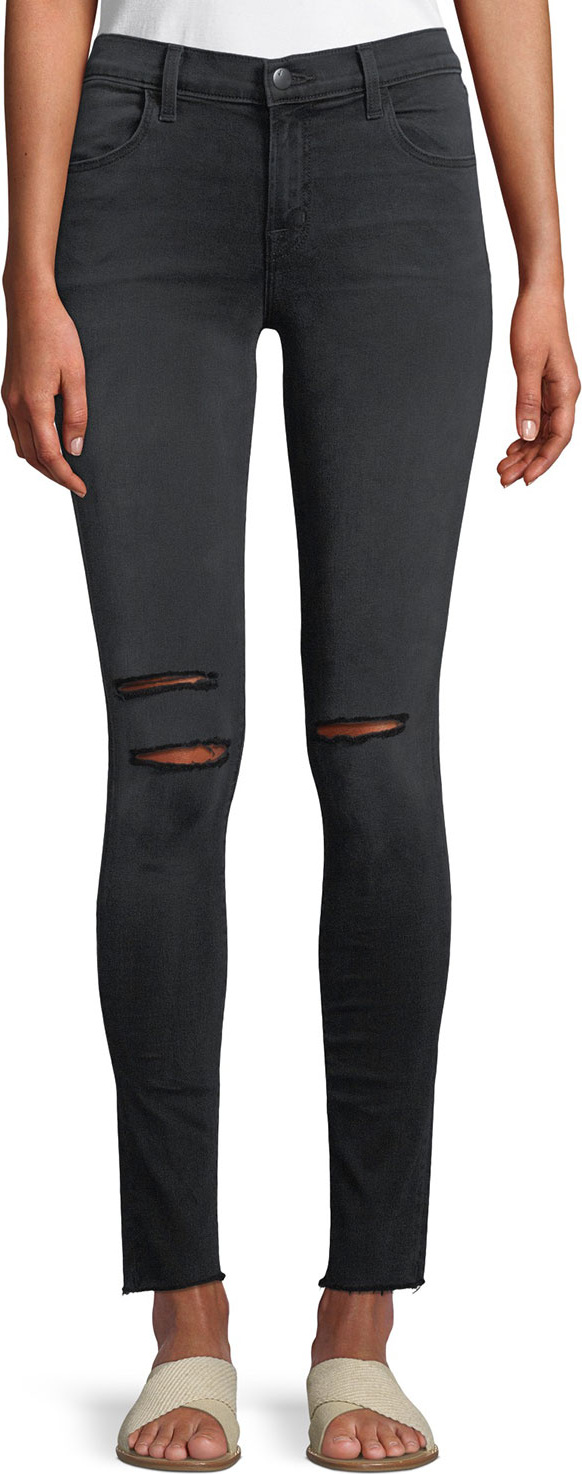 J BRAND 620 Mid-Rise Super Skinny Jeans with Ripped Knees