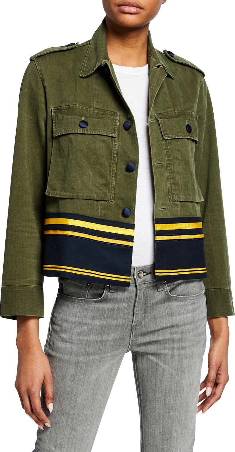 Harvey Faircloth Cropped Shirt Jacket w/ Border Stripes