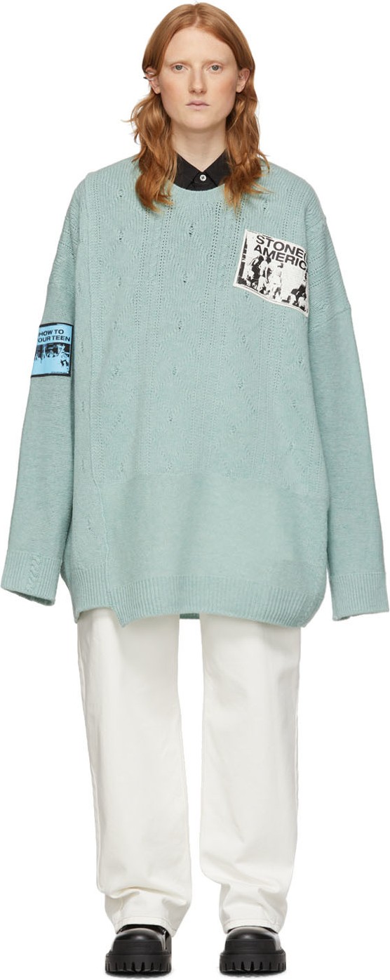 Raf Simons Blue Merino Oversized Patch Sweater
