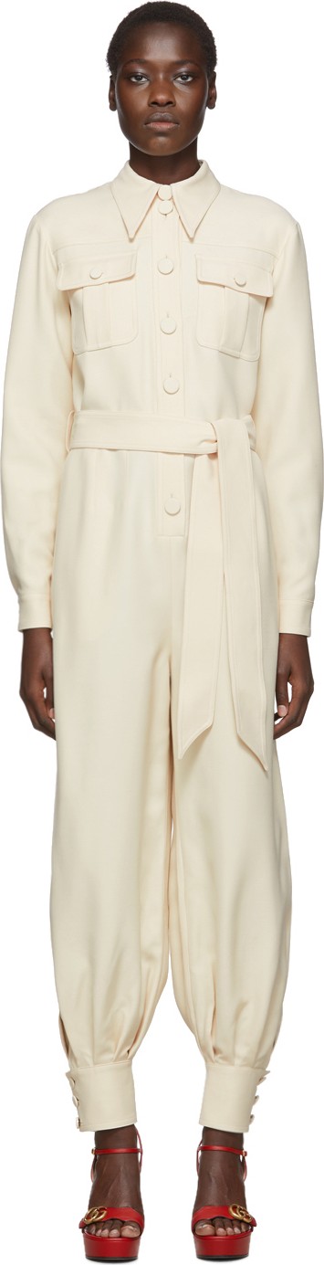 Gucci Off-White Crepe Belted Jumpsuit