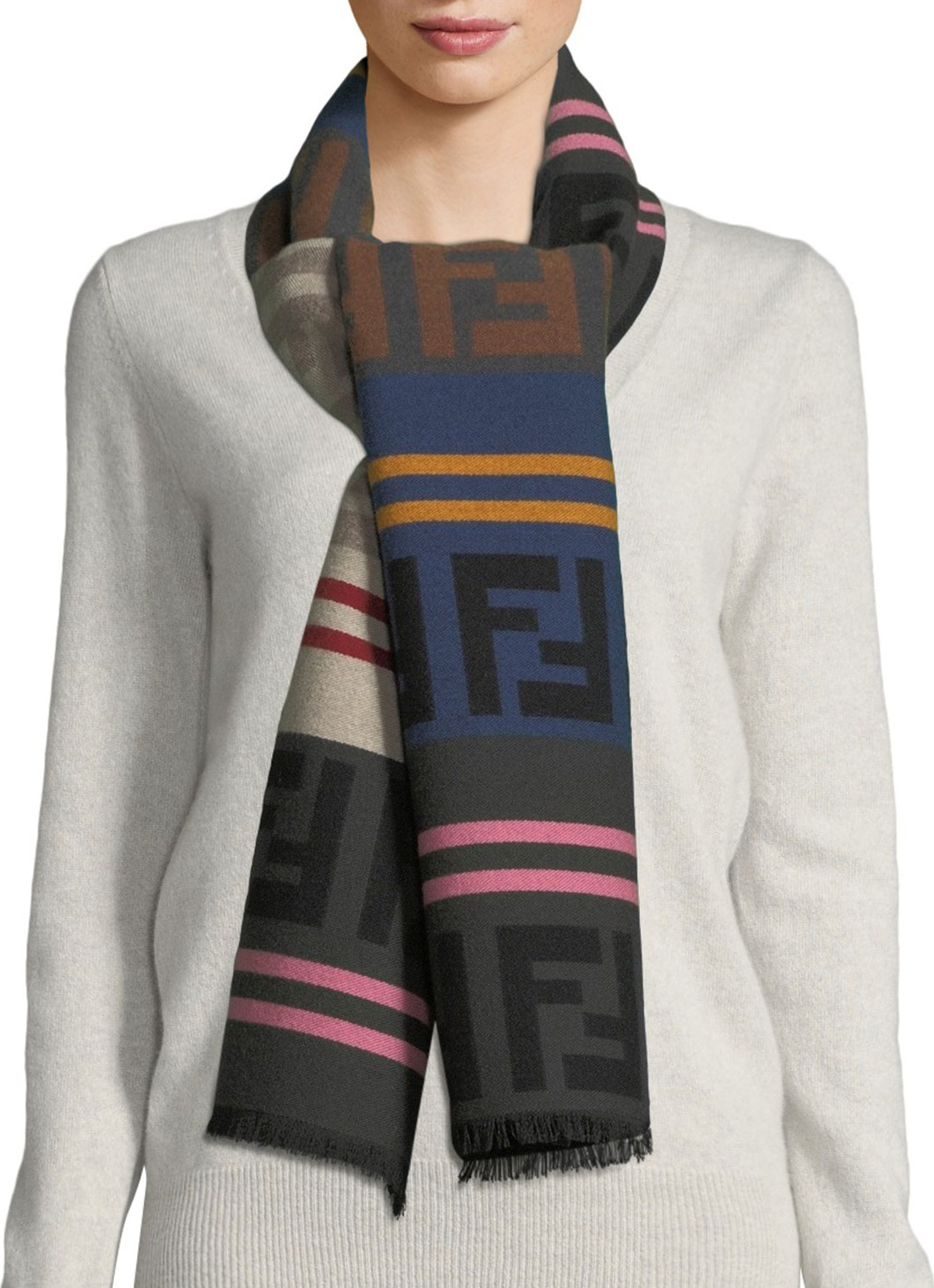 Fendi Macro FF Colorblock Wool-Blend Scarf