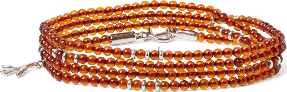 Isaia Silver and Amber Beaded Wrap Bracelet