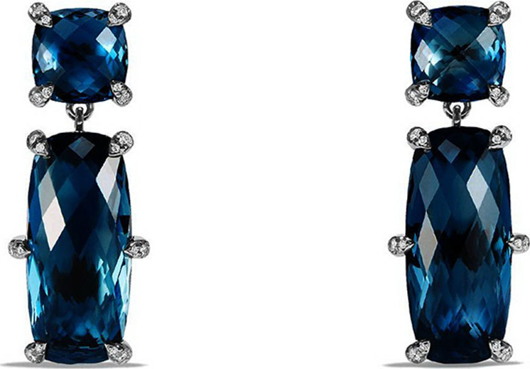 David Yurman Châtelaine Faceted Hampton Blue Topaz Drop Earrings with Diamonds