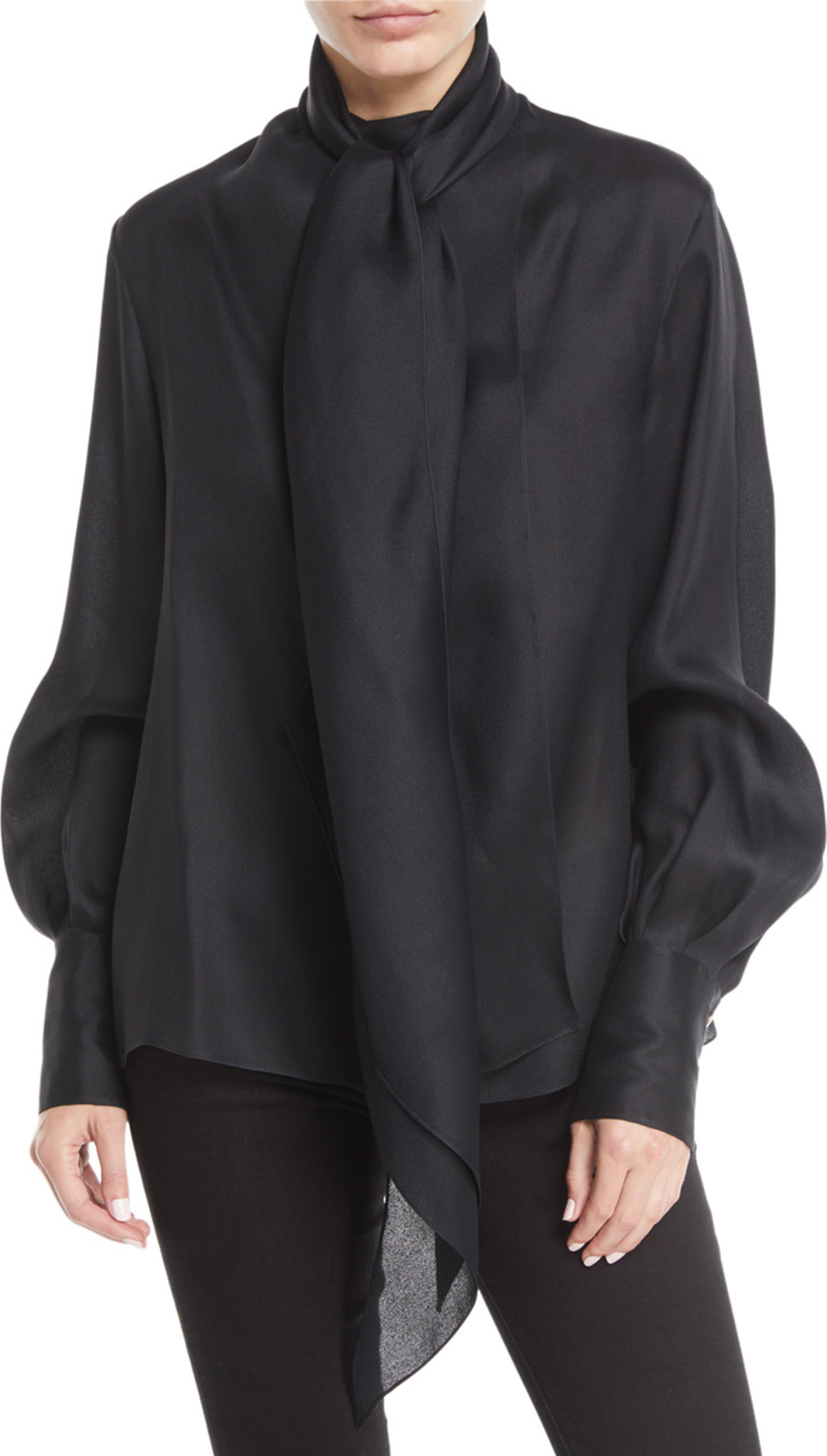 THE ROW Asta Tie-Neck Long-Sleeve Silk Top