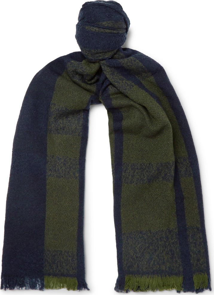 Incotex Fringe Striped Virgin Wool-Blend Scarf