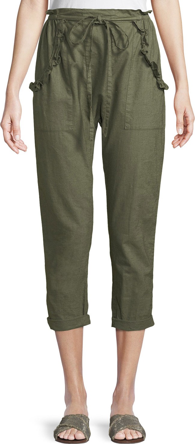 THE GREAT. The Tulip Linen-Cotton Cropped Pants