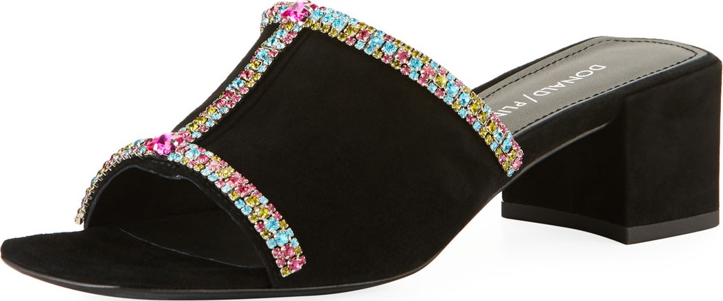 Donald J Pliner Bete Crystal Embellished Suede Mule Sandals