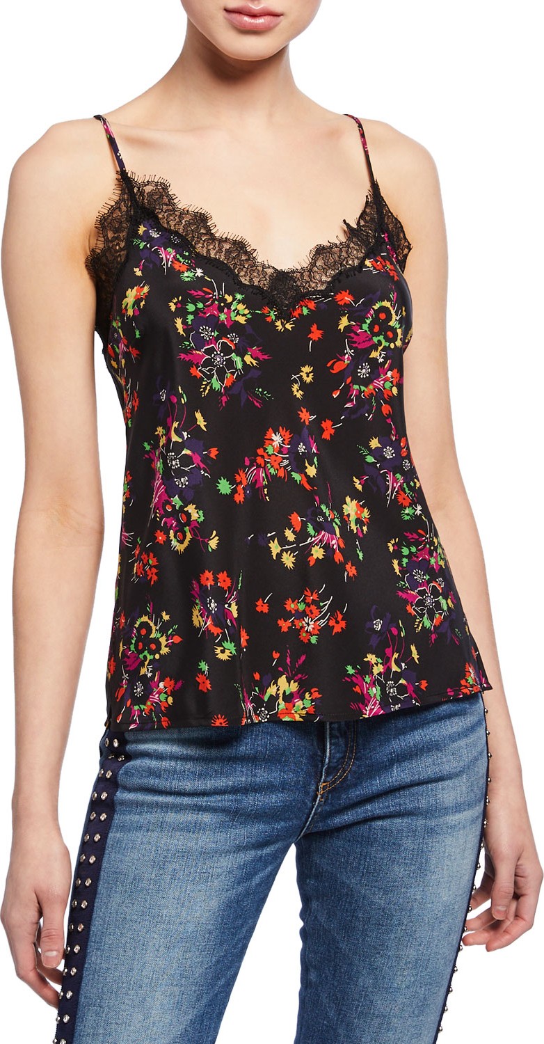 Veronica Beard Gil Floral Stretch-Silk Cami with Lace