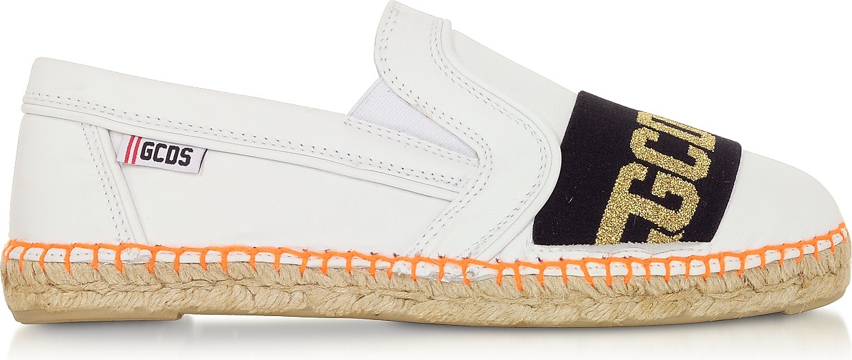 Gcds White Leather Signature Women's Espadrilles