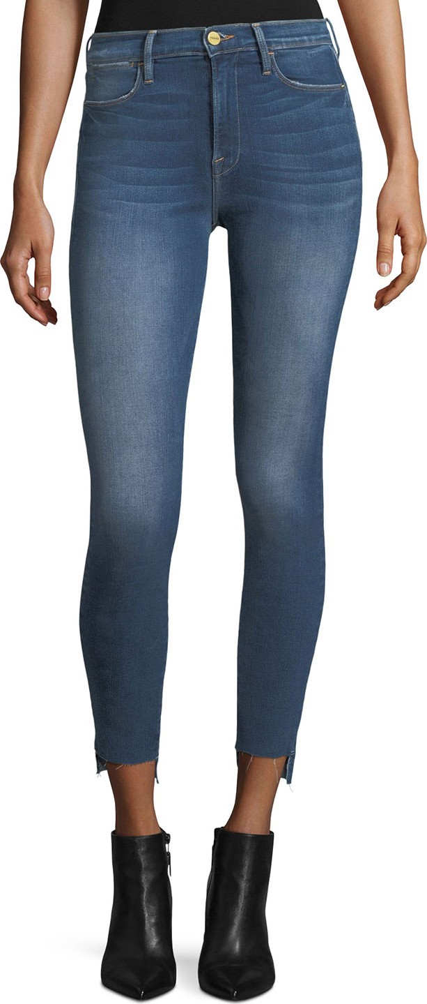 FRAME DENIM Le High Skinny Raw-Edge Stagger-Hem Jeans