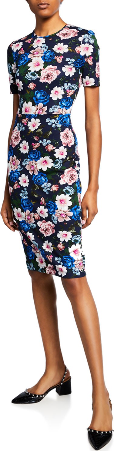 Erdem Essie Short-Sleeve Round-Neck Cut-Waist Dress