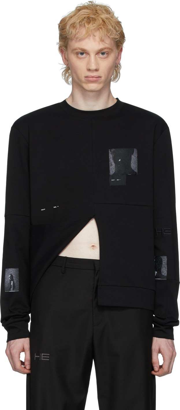 HELIOT EMIL Black Wrapped Panel Print Long Sleeve T-Shirt