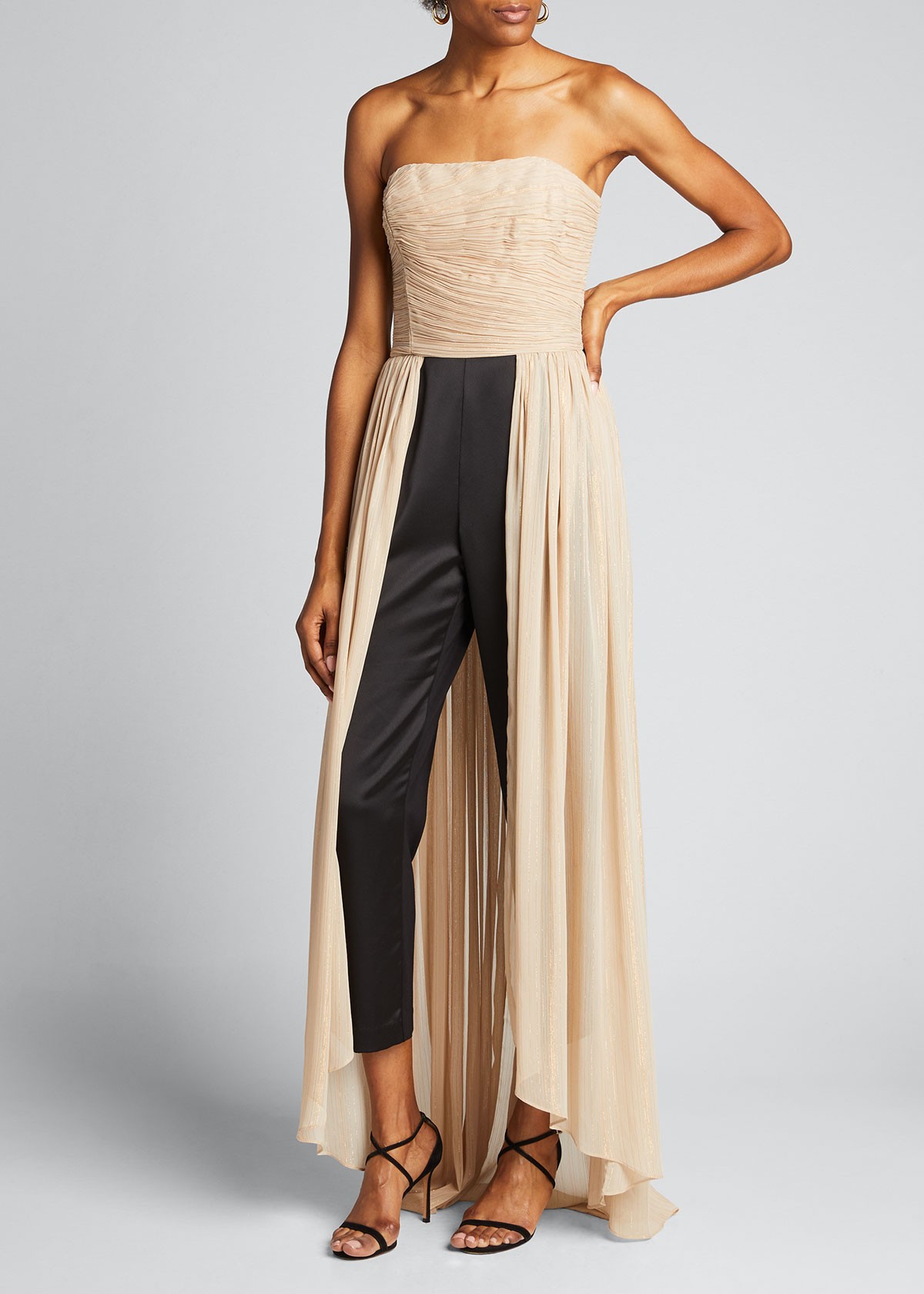 Halston Jumpsuit with Dramatic Pleated Skirt Overlay