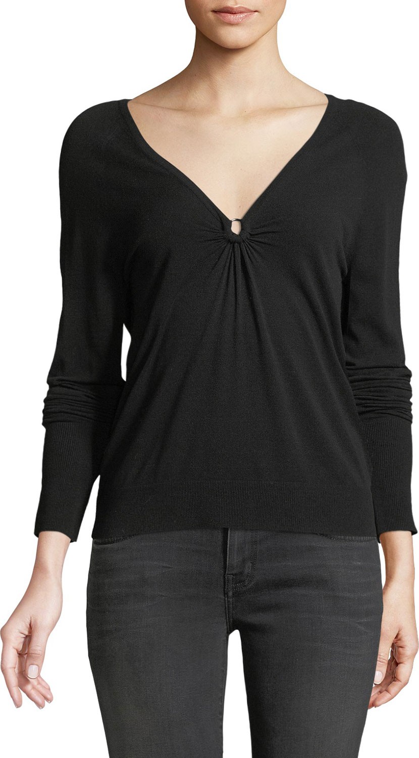MILLY Italian Ruched Keyhole Top