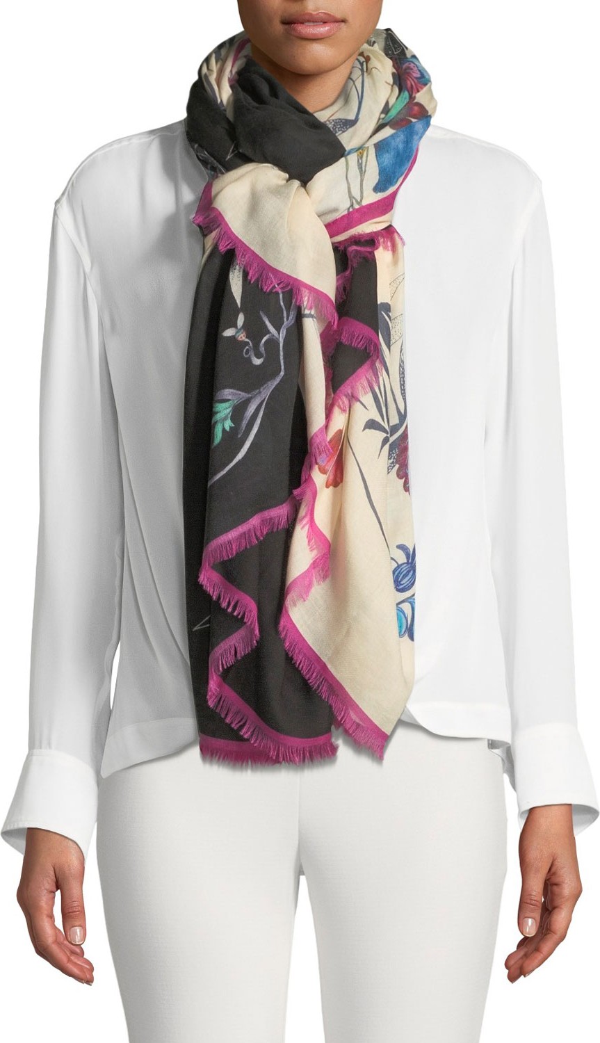Etro Colorblock Tropical Floral Scarf
