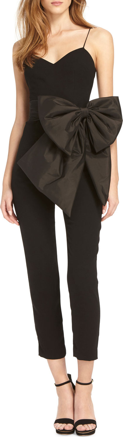 ML Monique Lhuillier Sleeveless Jumpsuit w/ Taffeta Bow