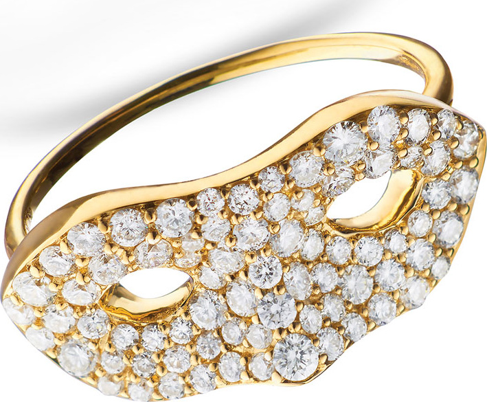 Monica Rich Kosann "Unmasked" Diamond Yellow Gold Ring, Size 6