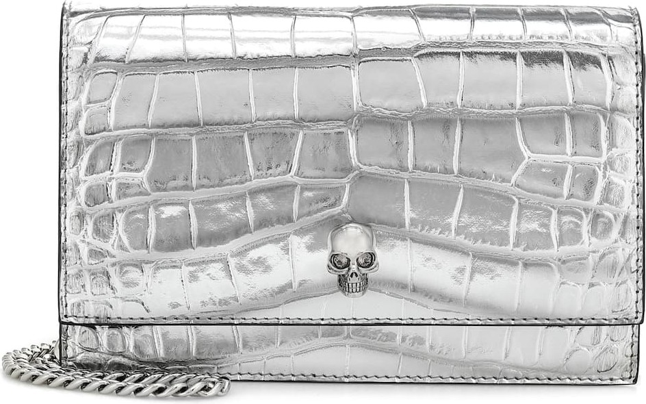 Alexander McQueen Skull Mini croc-effect shoulder bag